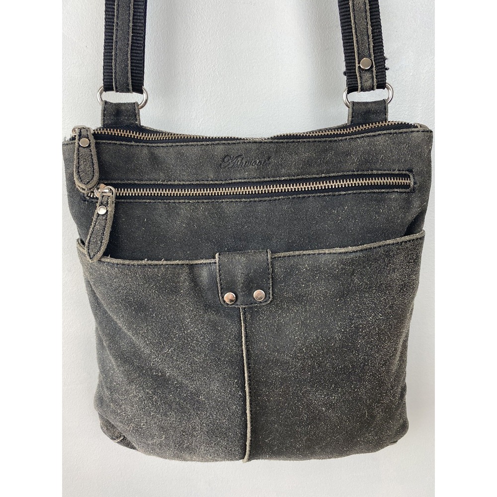 Ashwood Purse Leather Handbag Gray Leather Suede Crossbody Wide Strap Messenger